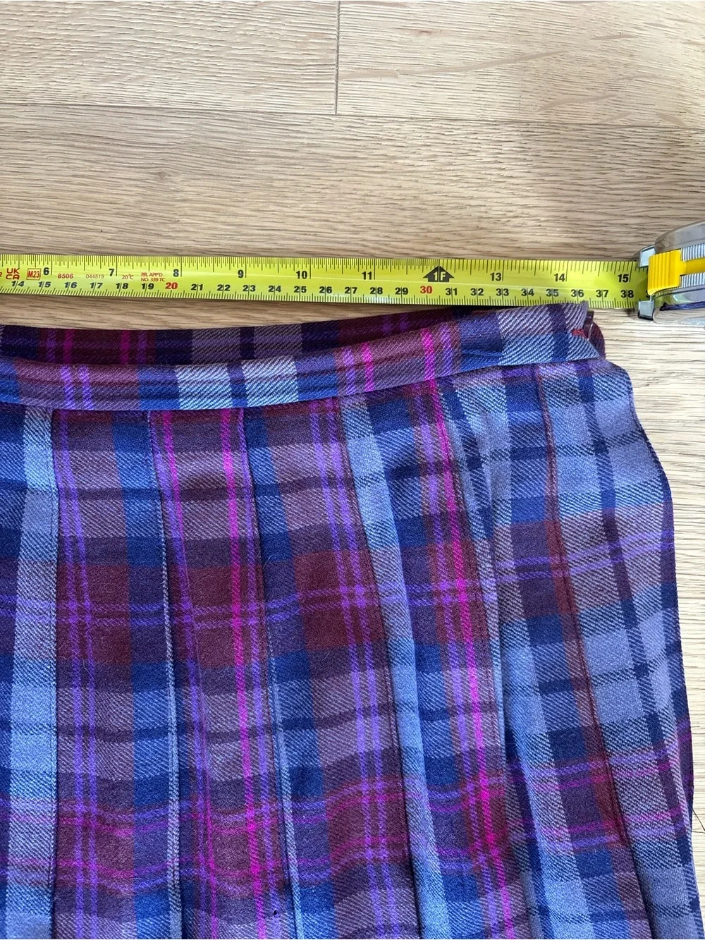 VTG Ireland 100% Wool Purple Plaid Tartan Pleated Women’s Skirt, Lined, Midi, 28